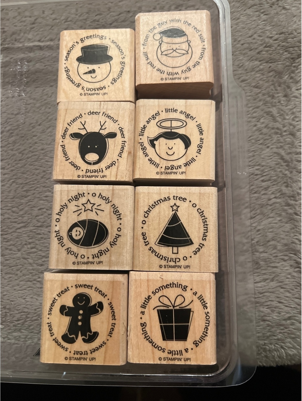 Set of 8 Christmas Themed Rubber Stamps with Wooden Handles